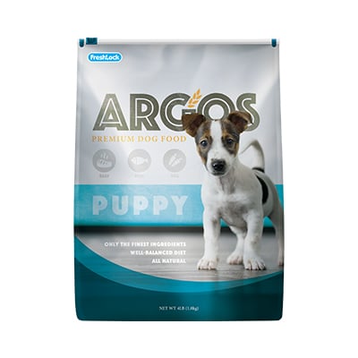 dog food package with slider to reclose