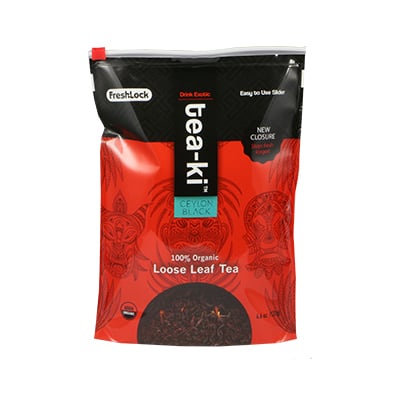 loose leaf tea package with resealable slider