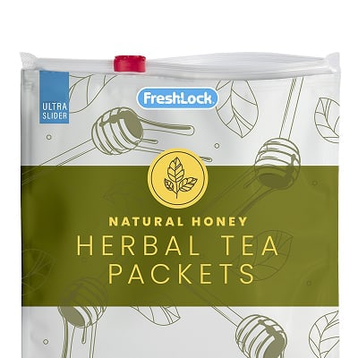 resealable herbal tea package using ultra slider
