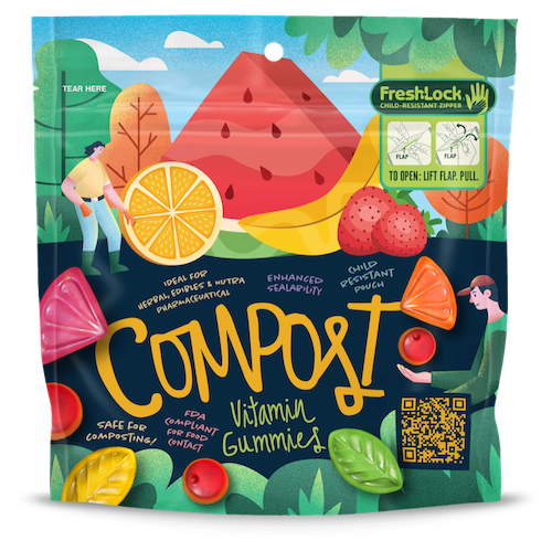 Compost Vitamin Gummies use Child Resistant Zipper