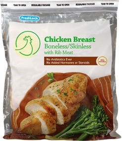 flexible chicken breast pacakge with zipper top closure