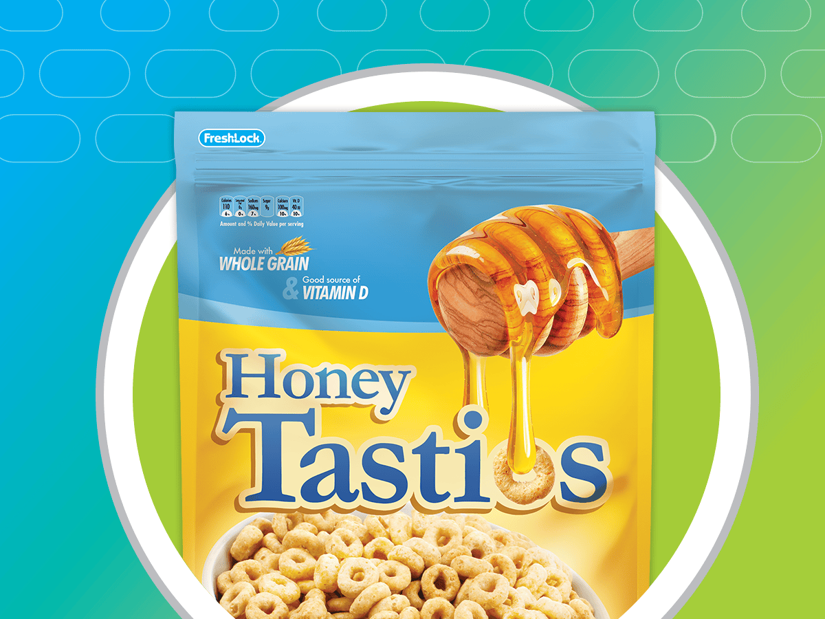mockup of cereal packaging with resealable closure